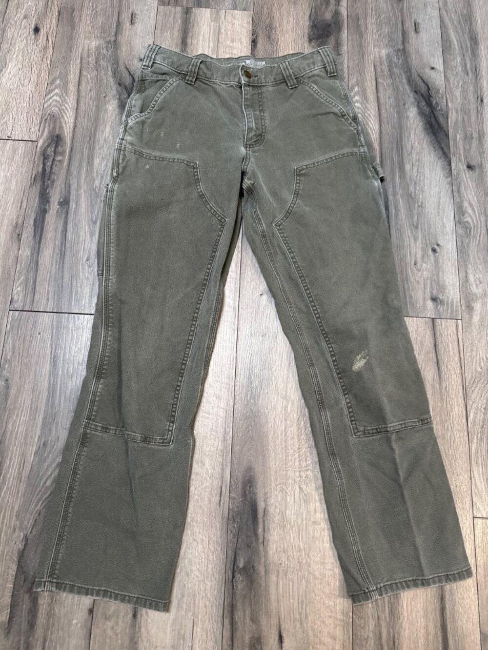 Carhartt Mens 30x30 Loose Fit Double Knee Carpenter Canvas Work Pants Olive Gree